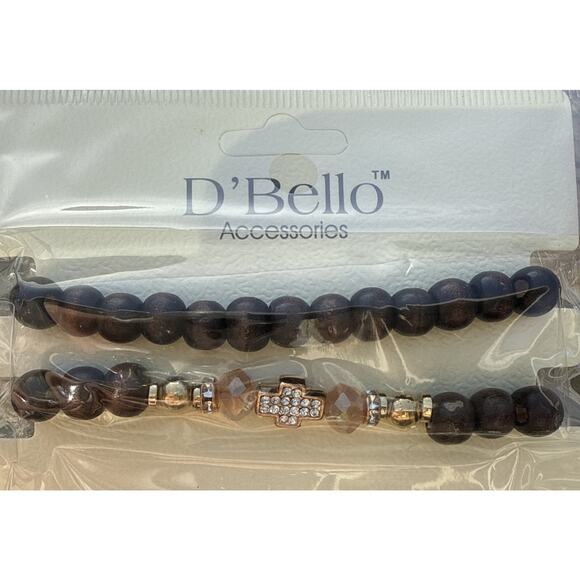 New Brown Beaded Bracelet with Cross Charm - Picture 1 of 4